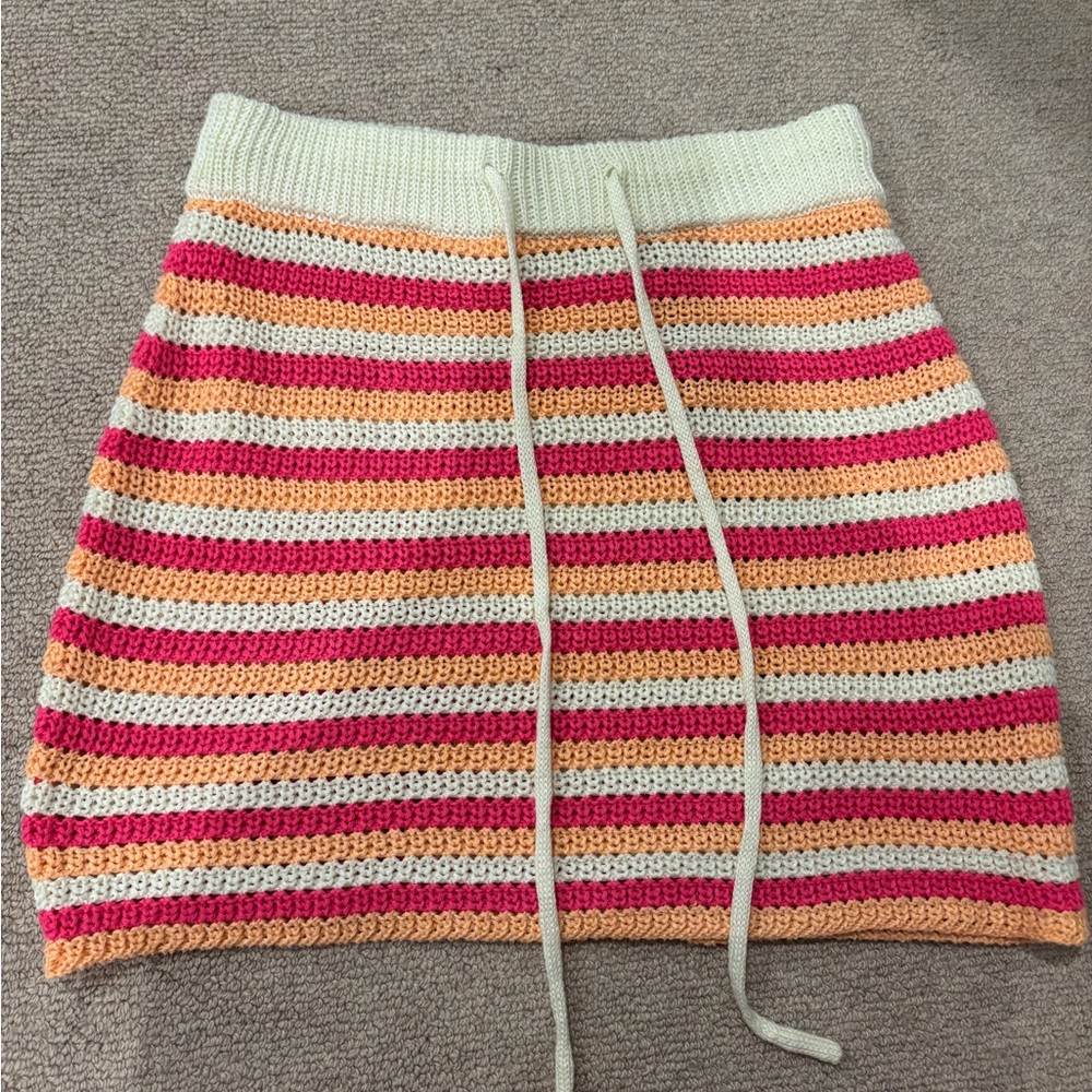 Princess Polly Striped Knit Skirt in Pink, Orange, and Cream